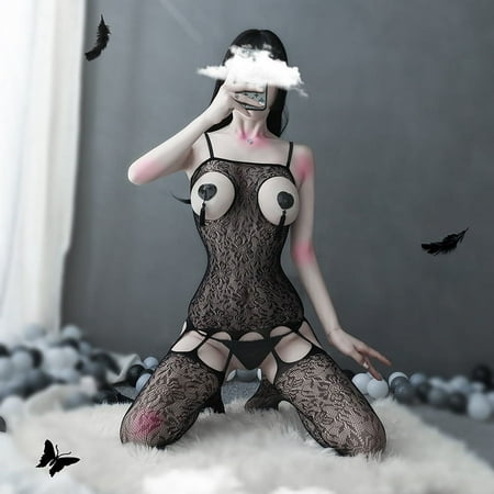 Generic Sexy Lingerie Hollow Mesh One-Piece Stockings Breast Leakage Sling Open Gear Hanging Empty Uniform Temptation W275