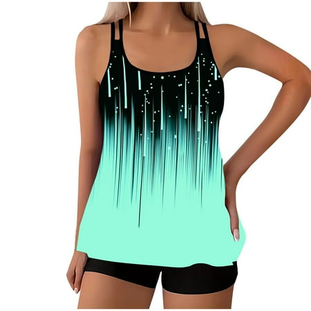 Tankini Swimsuit for Women Flowy Floral Print Two Piece Bathing Suit Plus Size Swimwear Tank Top with Boyshorts Green L Clearance