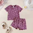 thumbnail image 2 of Coerni Toddler Baby Girl Summer Floral Clothes Ruffle Ribbed Knit Short Sleeves T-Shirt Tops + Shorts Cute Outfits Set, 2 of 9