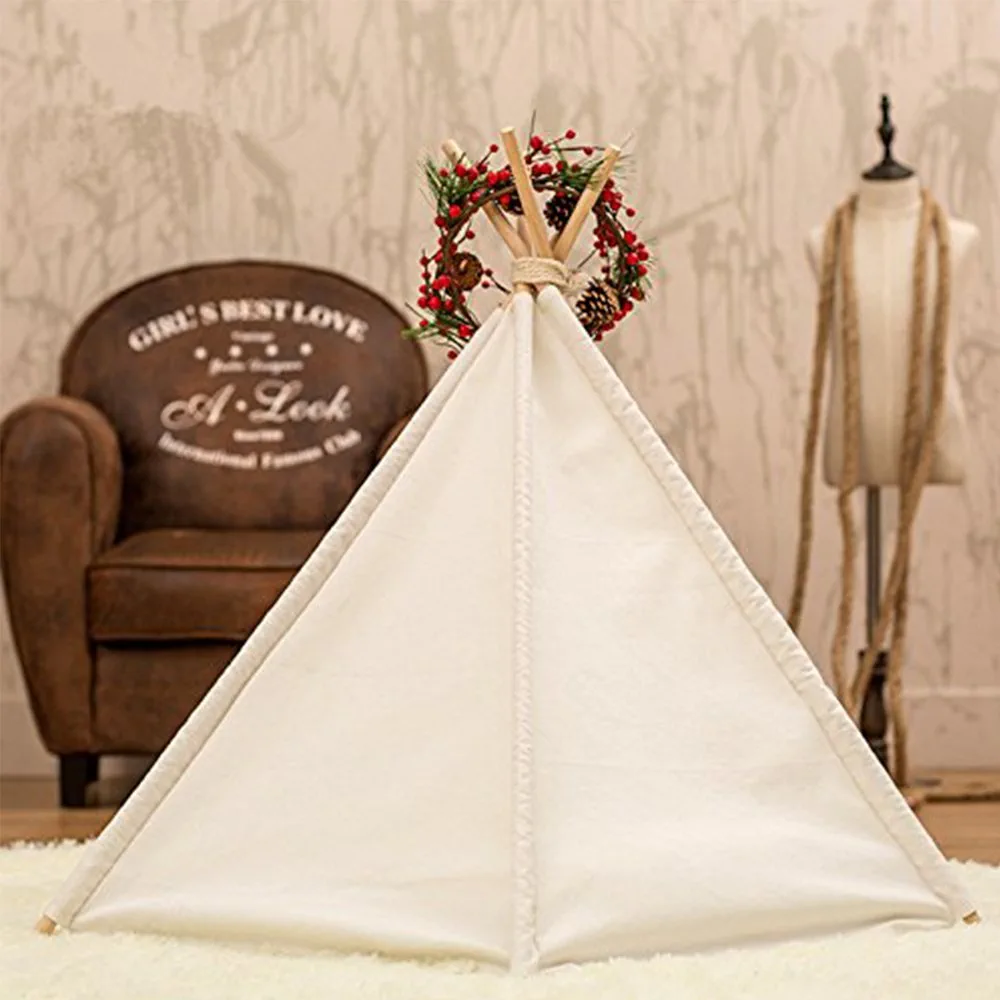 DEWEL Pet Teepee Tent, Portable Washable Play House for Dogs & Cats, Lace Style Pet Bed