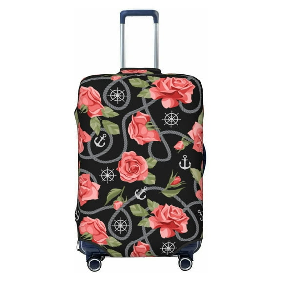 Travel Luggage Cover Protector - trendy red roses anchor black Anti-Scratch Suitcase Covers Fits 18-32 Inch Luggage