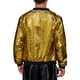 thumbnail image 3 of Chaqueta bomber de lentejuelas brillantes para hombre, chaqueta metálica de fiesta con cremallera, chaquetas varsity M doradas, 3 of 5