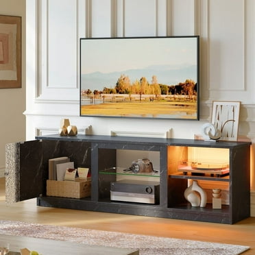 Pinmoco 63" LED TV Stand for 70/55/65 inch TV, Black TV Console with Cabinet for Living Room, PS5