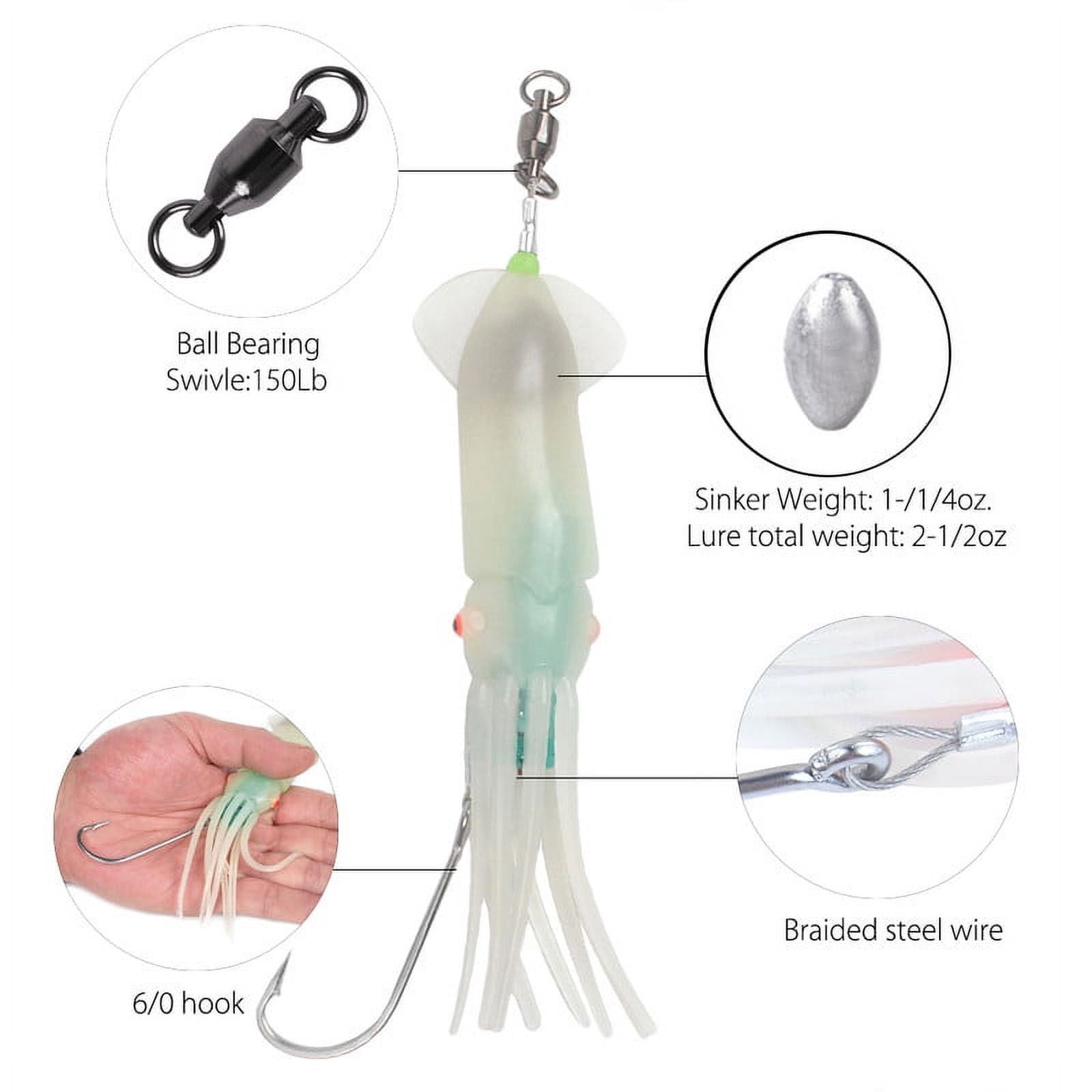 Dr.Fish Saltwater Fishing Lure Trolling Squid Offshore Teaser Bait 6" Built-in LED Light Mahi Sails Tuna Wahoo Marlin White