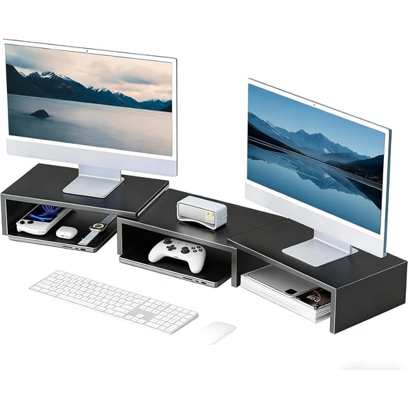 Desk Organizers and Accessories, Dual Monitor Stand Riser, Monitor Desk Shelf for Desktop Organization (Black)