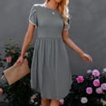 thumbnail image 2 of Vestido midi con cuello redondo de verano para mujer, vestido de manga corta de encaje con dobladillo envolvente informal suelto para fiesta de citas, gris claro S, 2 of 6