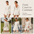 thumbnail image 5 of Feekit Women's Long Sleeve Tennis Golf Dress with Built-in Shorts High Stretch Athletic Workout Romper Skort Dress with Thumb Holes, 5 of 8