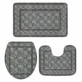 thumbnail image 2 of Bohemian Bathroom Rugs Set Green Vintage Flowers Texture Traditional Ethnic Style Non Slip Absorbent Soft Bath Mats 3 Piece Set with Bathroom Rug, U-Shaped Floor Mat, Toilet Seat Cover Small Size, 2 of 9