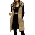 thumbnail image 2 of Mifsaly Womens Long Puffer Vests Zip Up Hooded Quilted Vest Snap Button Winter Casual Daily Going Out Windproof Outerwear with Pockets, 2 of 7
