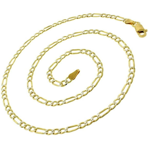 14K Yellow Gold 3mm Solid Figaro Diamond Cut Chain Diamond Cut, FREE Microfiber Cloth, Link Mens Womens Necklace, Giorgio Bergamo