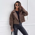 thumbnail image 6 of Women Fall Winter Coat - Short Type Turn-down Collar Solid Color Loose Button Closure Cardigan OL Commuting Jacket, 6 of 7