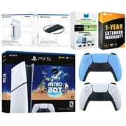 Sony PlayStation 5 Astro Bot Slim Digital Bundle with Disc Drive, Extra Controller, Vertical Stand, MightySkins Game Collection Services and 1 Year Extended Warranty - Starlight Blue