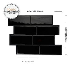 Smart Tiles Peel and Stick Backsplash, 5 Adhesive Tiles, Metro Black, 11.55"x8.38"