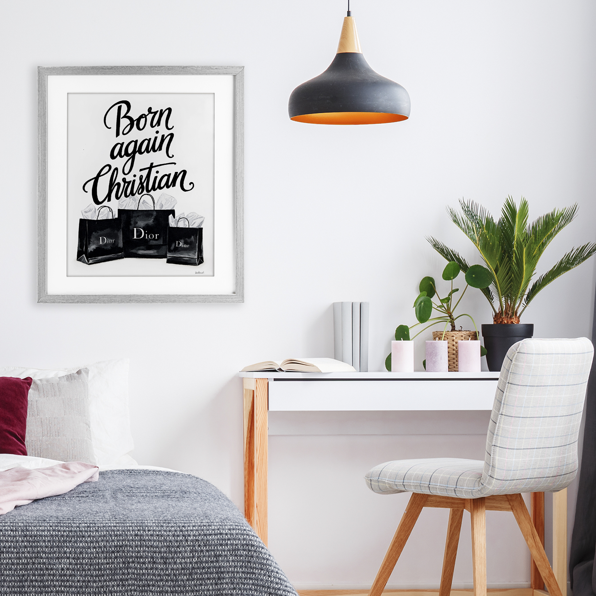 Shopping Born Again Christian Gray Framed Print Under Glass, design by Amanda Greenwood