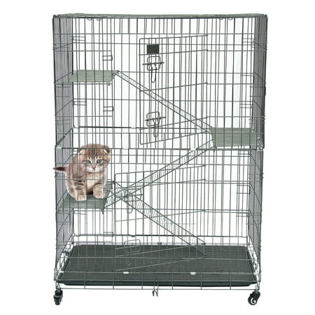 pabby yard Cat Home Cages Pet Crate House, Large Folding Collapsible Pet Crate House, Silver Cat Cage Playpen, Cat Playpen Cat Cage Wire Cage Indoor Outdoor with 3