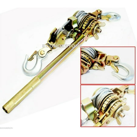 

4400LB HD 2 TON HOIST HAND RATCHET PULLER COME ALONG DOUBLE HOOKS CABLE HOST