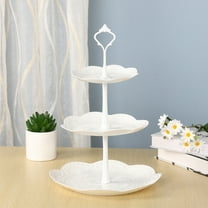 3-Tier Cupcake Stand | White Plastic Dessert Tower Display Tray | For Parties, Weddings & Events | 10.2 x 10.2 x 15.8 inch Multi-Layer Serving Platter