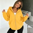 thumbnail image 6 of Zip Up Hoodie Women Lightweight Jacket Oversized Sweatshirt Solid Color Fall Clothes Long Sleeve Loose Fit Y2K Tops,Yellow L, 6 of 7