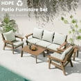 thumbnail image 4 of FOOWIN 7-Piece Patio Furniture Set, HDPE Outdoor Conversation Set with 5 Seating & Cushions, Perfect Patio Sofa Set for Garden, Porch, Backyard, Teak Frame with Beige Cushion, 4 of 7