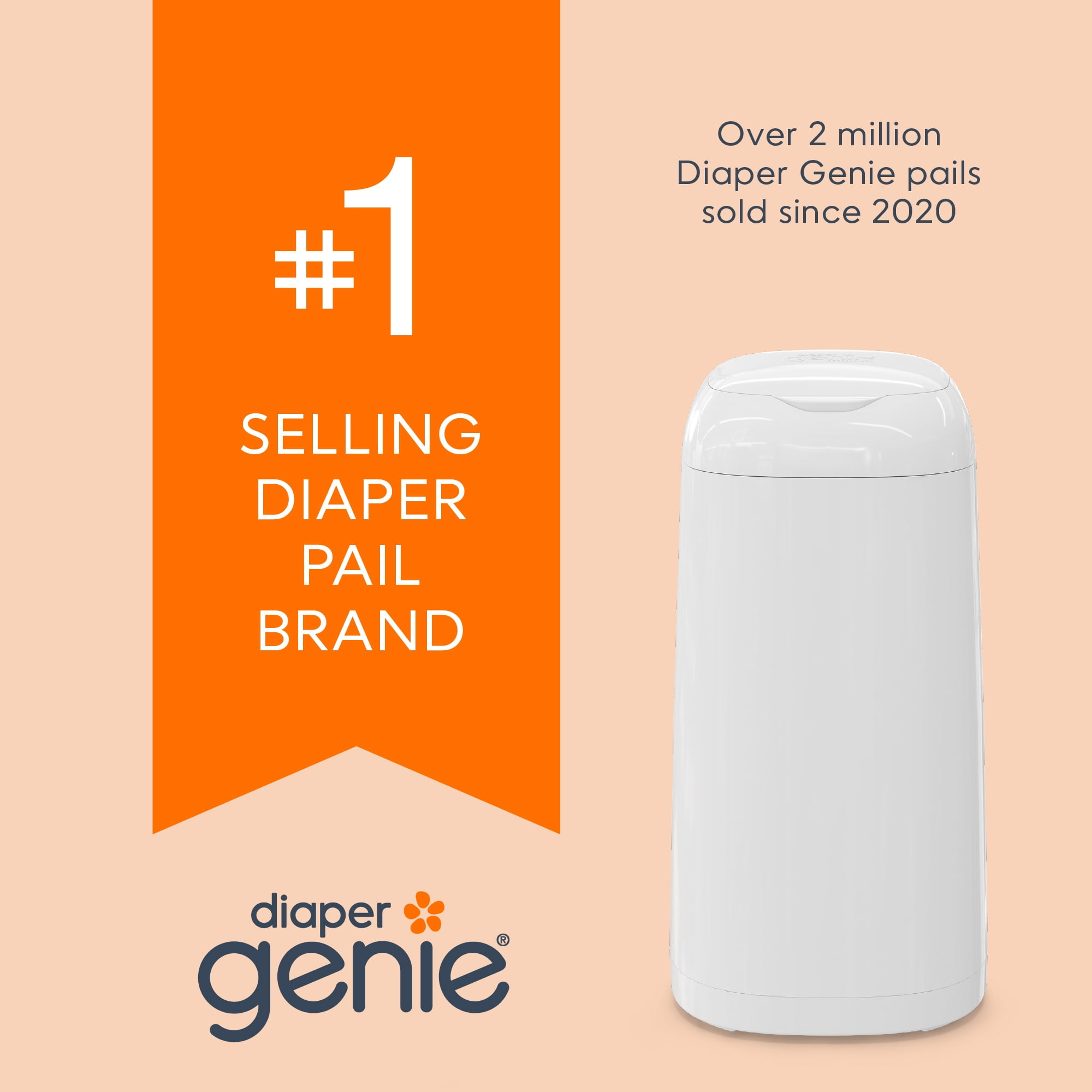 Diaper Genie Classic Pail,White,1 Diaper Pail,1 Square Refill - 165 Ct