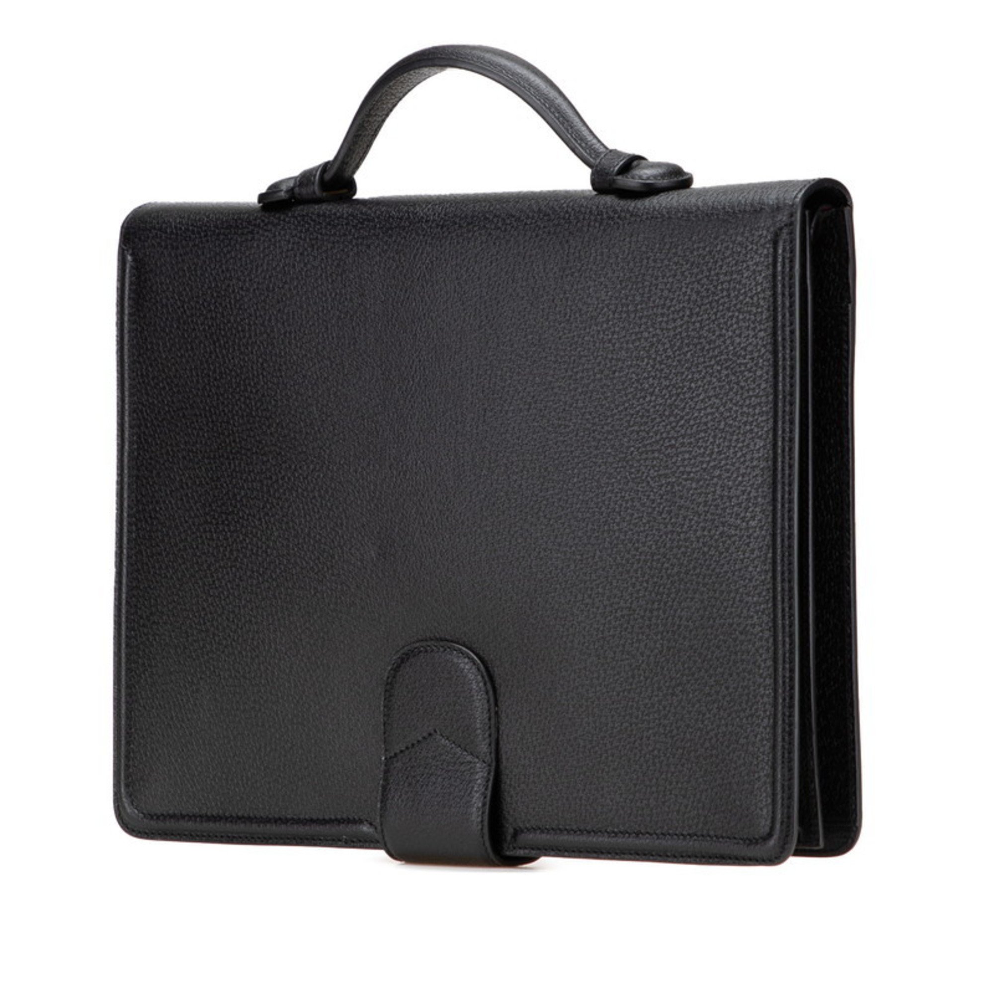 Pre-Owned Gucci Cat Head Briefcase Clutch Bag 495655 Black Leather Men's GUCCI (Good)