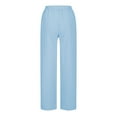 thumbnail image 4 of Karight Women's Summer Cotton Linen Drawstring High Waist Wide Leg Long Pants Trousers with Pocket Blue, 4 of 6