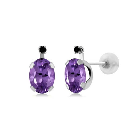 1 51 Ct Oval Purple Amethyst Black Diamond 14k White Gold Earrings 1 51 Ct Oval Purple Amethyst Black Diamond 14k White Gold Earrings