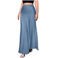 thumbnail image 3 of Sky Light Blue Brunch Skirt for Women Faux Satin Silk Maxi Long Loose Fit Plain Skort Women 2025 Clothes Trendy L, 3 of 7