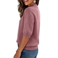 thumbnail image 4 of Women's Short Sleeve Sweaters Trendy High Neck Knit Pullover Tops Business Casual Spring Outfits 2026 Wine S, 4 of 5
