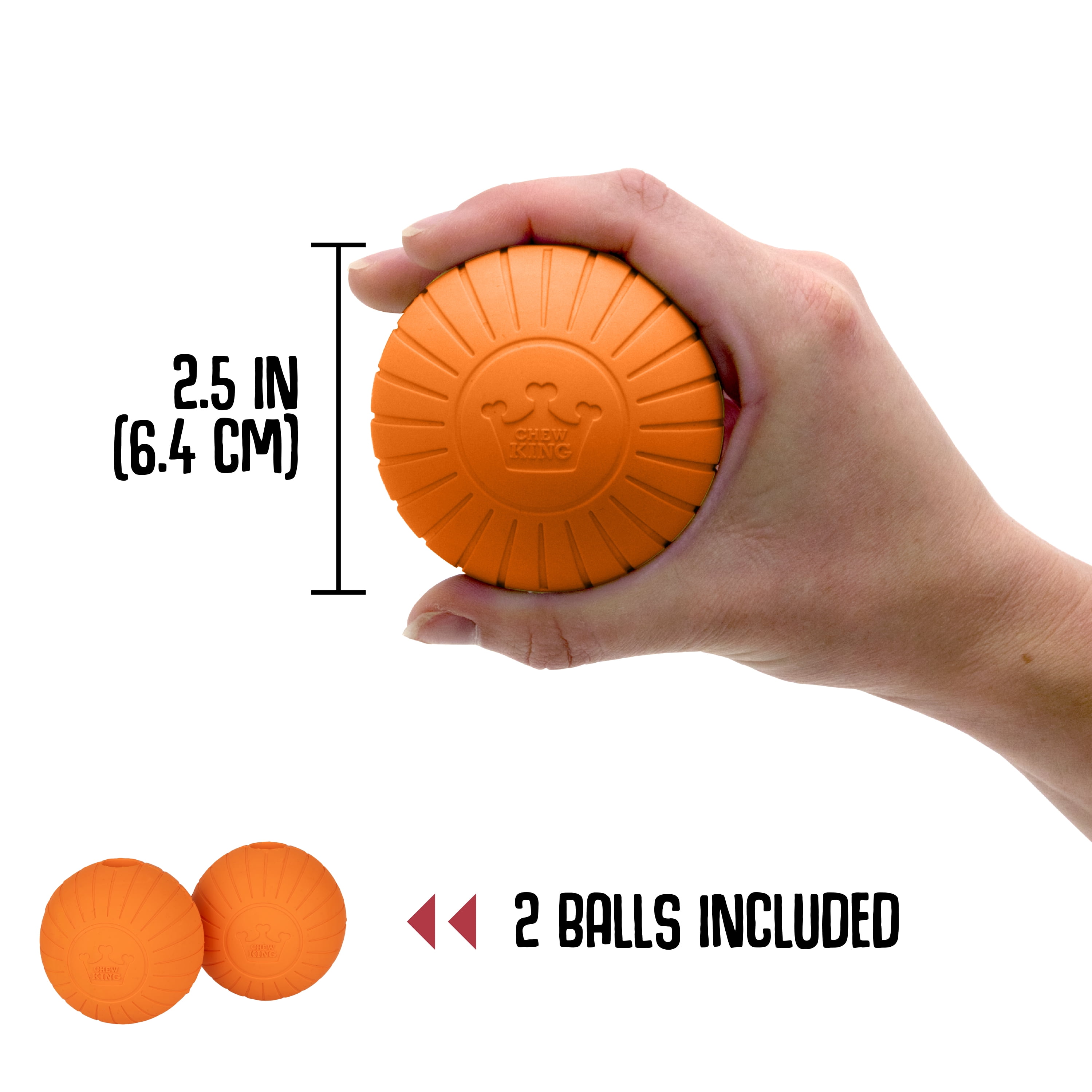 Chew King By Mammoth 2.5" All-Natural Rubber Bacon Scented Supreme Fetch Balls, Orange, 2 Pack Set