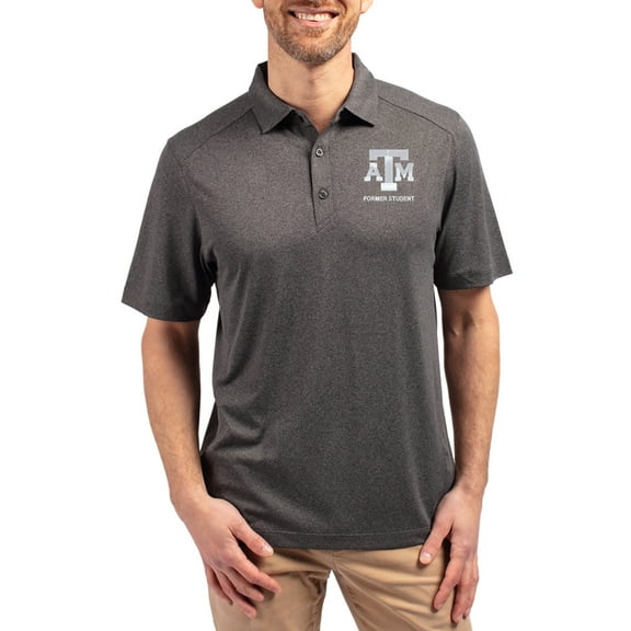 Men's-Cutter & Buck  Heather Black Texas A&M Aggies Forge Eco Stretch Recycled Polo