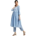 thumbnail image 3 of eloria Women's Fashion Solid Anarkali Design Kurti With Bottom, Fabric : Cotton, Color : Sky Blue, Size : X-Small, 3 of 7