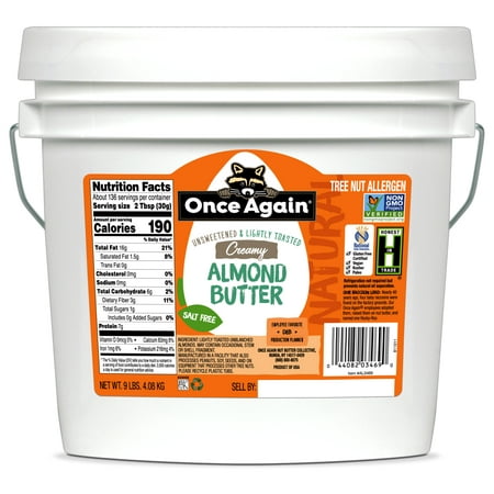 Once Again Unsweetened & Lightly Toasted Creamy Natural Almond Butter 9 lb