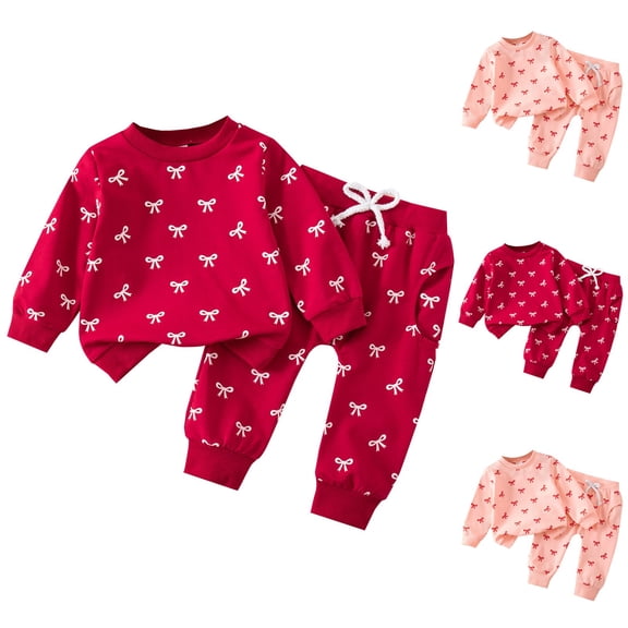 Hxshgdsn Spring Baby Girl Clothes Set Crewneck Long Sleeve Sweatshirt Elastic Waist Pants For Toddler Comfy Soft Valentine Day Wine 12-18 Months