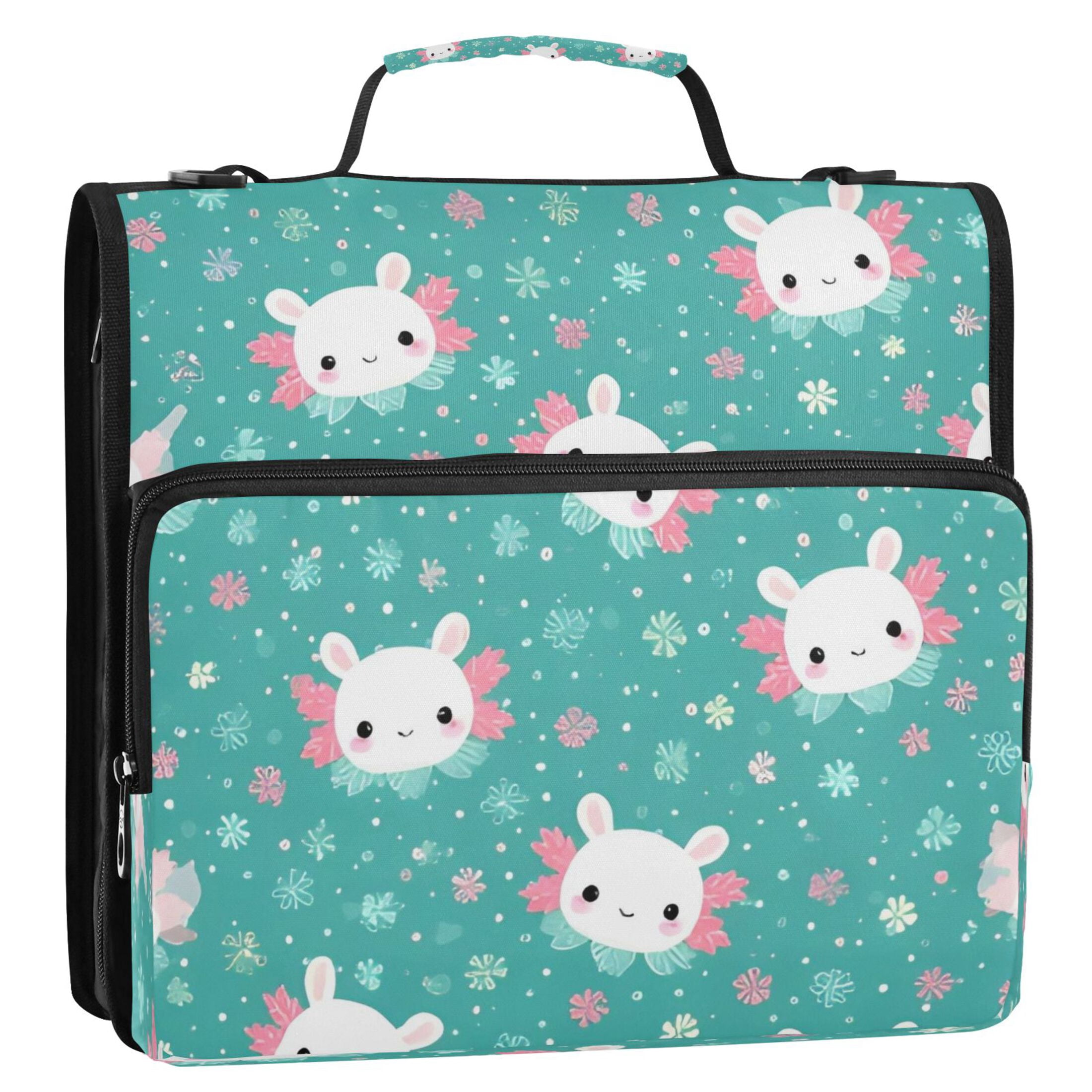 DIXRUYEE Zipper Binder trapper keeper Documents Organized Teal Bunny Cute Printed