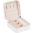 thumbnail image 1 of Caja de viaje organizadora de joyas, caja de almacenamiento de joyas con espejo portátil, color blanco, 1 of 4