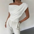 thumbnail image 2 of Women Summer Off the Shoulder Crop Cute Tops Sleeveless One Shoulder Ruched Y2K Going Out Tank Top White M, 2 of 5
