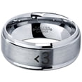 thumbnail image 2 of Tungsten Heart Text Symbol Love Band Ring 8mm Men Women Comfort Fit Gray Step Bevel Edge Brushed Polished, 2 of 4