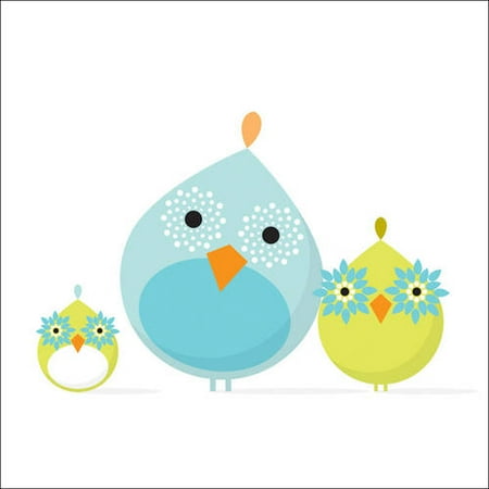 Oopsy Daisy - Mod Bird Family Canvas Wall Art 14x14, Robin Rosenthal