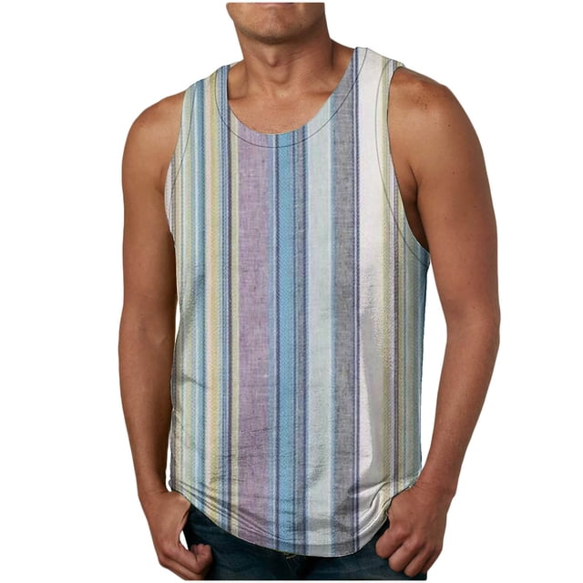 Yuyuzo Débardeurs Grande Taille pour Hommes Rayé Sans Manches Col Rond Ample Confortable Chemises de Plage d'Été