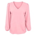 thumbnail image 4 of YUGYXL Women Long Sleeve Shirts Trendy Casual Dressy V Neck Loose Fit Summer Fall Tunic Clothes Pink Sweatshirt S, 4 of 7