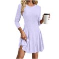thumbnail image 4 of Zpanxa Womens Winter Dresses, Crew Neck Long Sleeve Ribbed Knit A Line Mini with Pleated Waist, 4 of 9