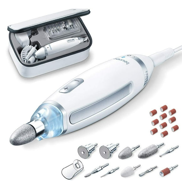 Beurer MP62 Professional Nail Drill Kit, Portable Electric File Machine, 10 Attachments & 10 Sanding Bands, Efile Dremel for Acrylic Gel Manicure & Pedicure, LED Light, Storage Cas
