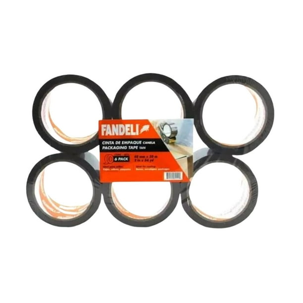 6pz Cinta Canela Empaque Fandeli 48MmX50M 2 PuLG Transparente Adhesiva Sellado Profesional Embalaje