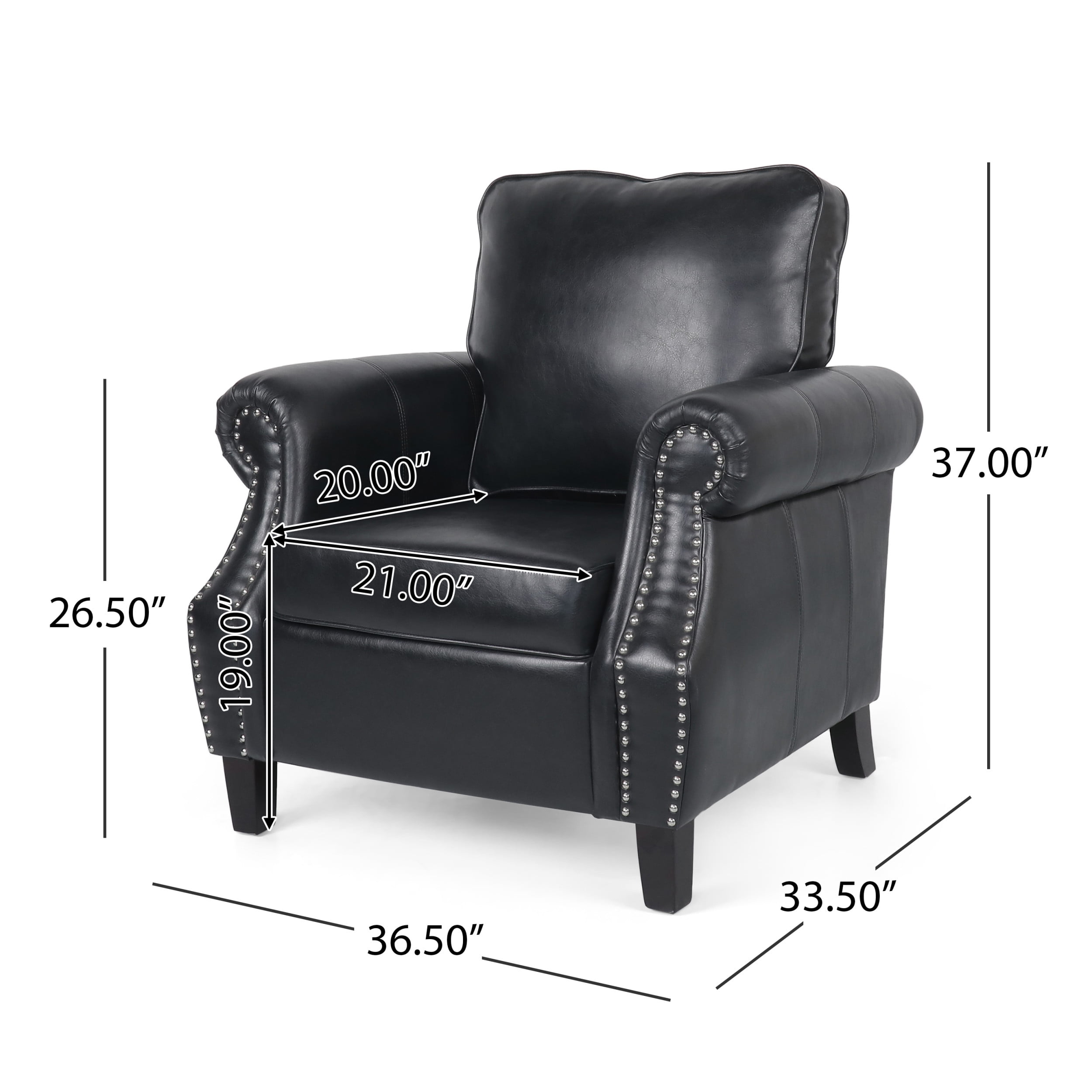 Noble House Amedou Faux Leather 3 Piece Club Chair and Sofa Set, Midnight Black and Dark Brown