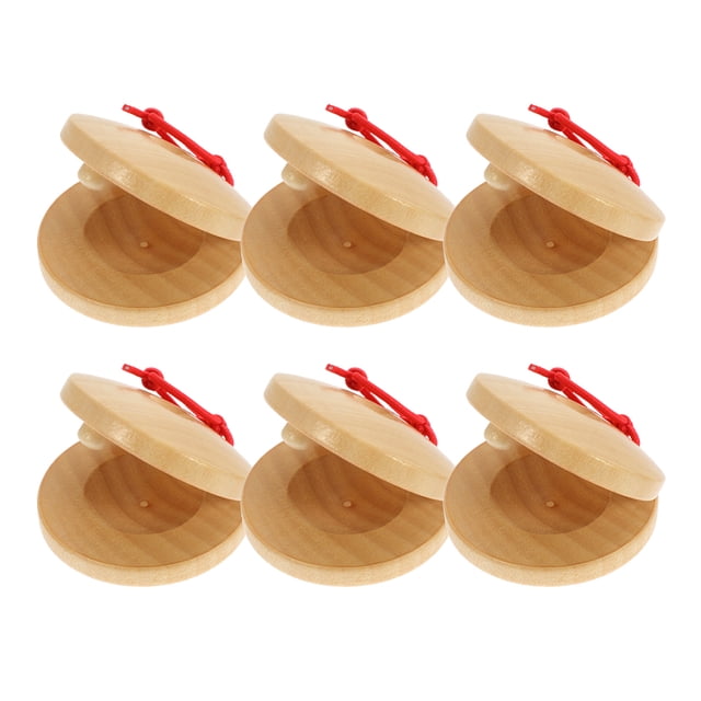 Phenofice 6Pcs Rhythm Training Castanets for Kids Percussion Instruments Natural Wood Color Music Development