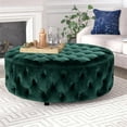 thumbnail image 2 of American Home Classic Jasper 16" Small Round Velvet Ottoman in Green, 2 of 3