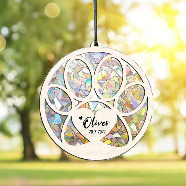 Nilvkv Wooden Rainbows Light Catcher Commemorative Pet Decoration Pendant