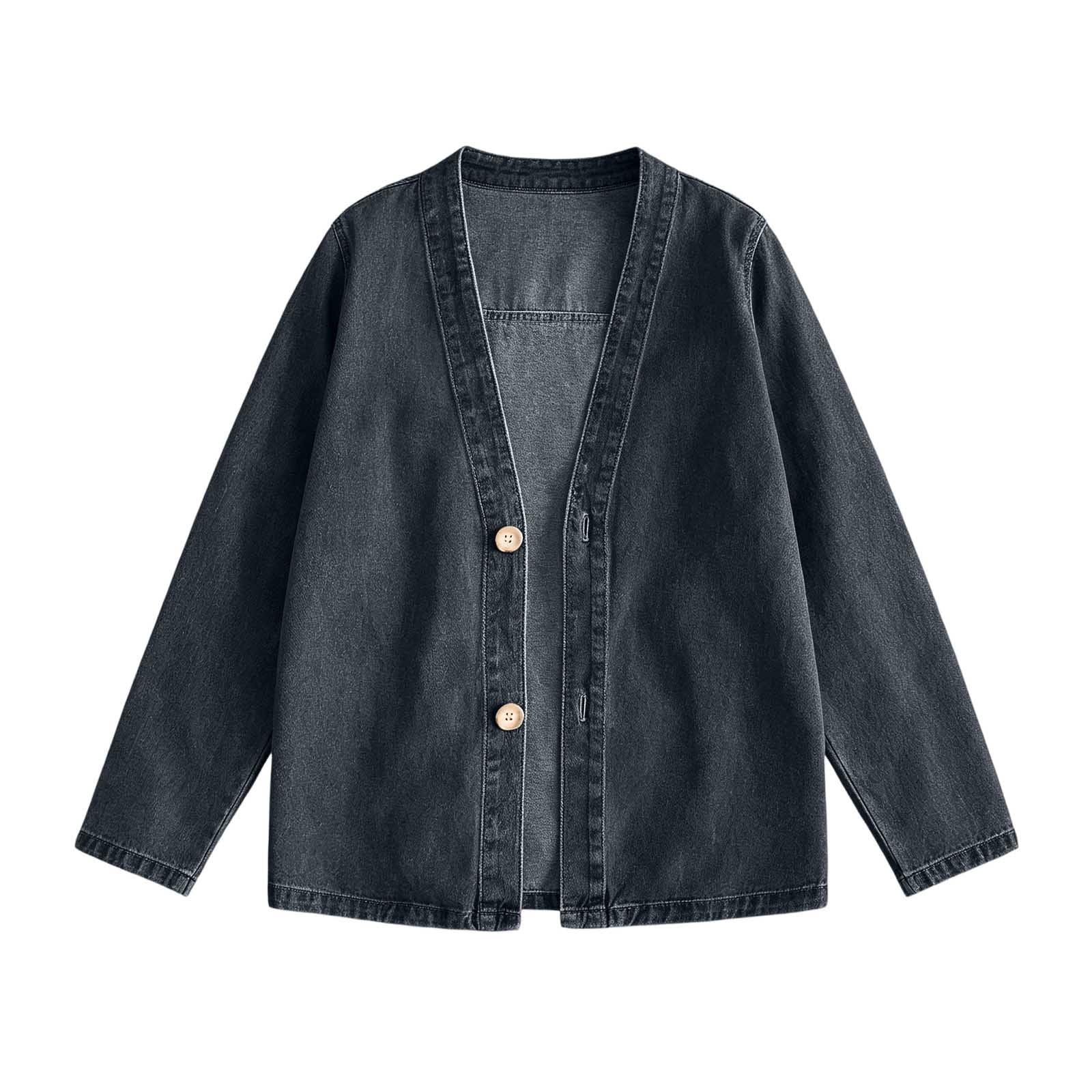 Axiiglly Denim Cardigan for Women Long Sleeve V Neck Button Jean