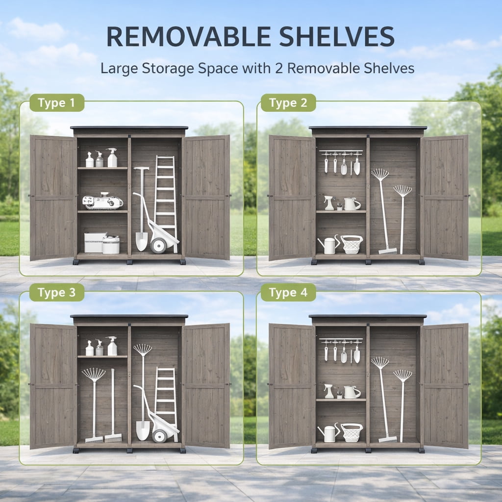 Aiho 55” Wide Outdoor Storage Shed with Lockable Double Doors - Weather-Resistant Garden Shed for Patio, Backyard & Lawn, Gray
